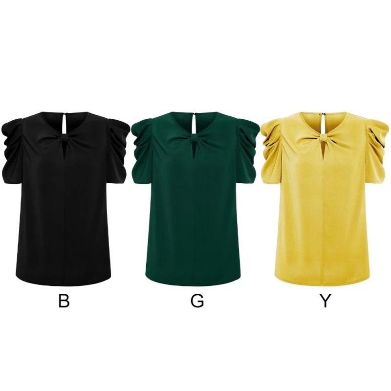 Женская футболка с баской V-образным вырезом и рукавом-фонариком