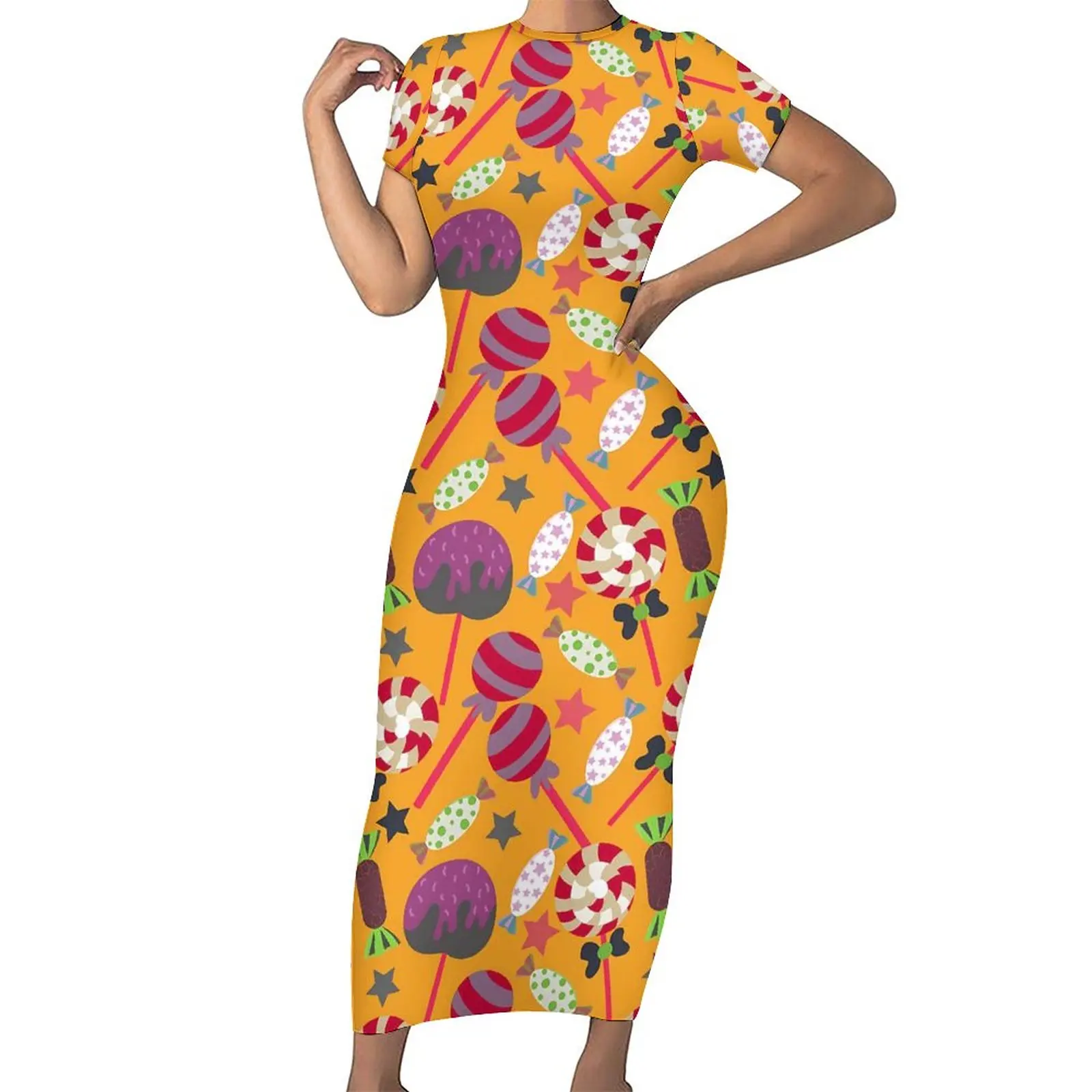 

Cute Candy Dress Short Sleeve Lollies Print Street Style Maxi Dresses Sexy Bodycon Dress Women Pattern Oversized Vestidos