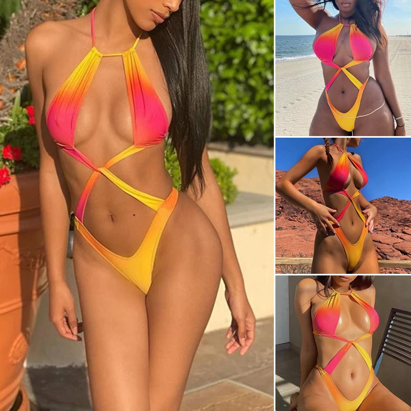 

One-Piece Swimsuit for Women Sexy Tie Bikini Fashion Colorful Summer Swimwear XRQ88