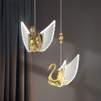 nordic luxury pendant light led villa spiral staircase hanging lamp design crystal swan lamp kitchen living room princess light