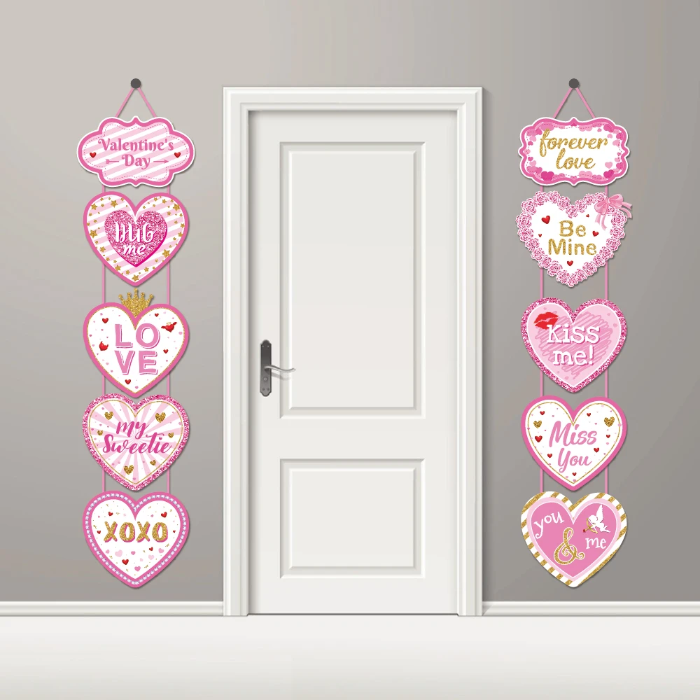 

Valentine's Day Party Decoration Curtain Door Couplets Pink Love XOXO Porch Hanging Banners Wedding Party Backdrop Wall Supplies