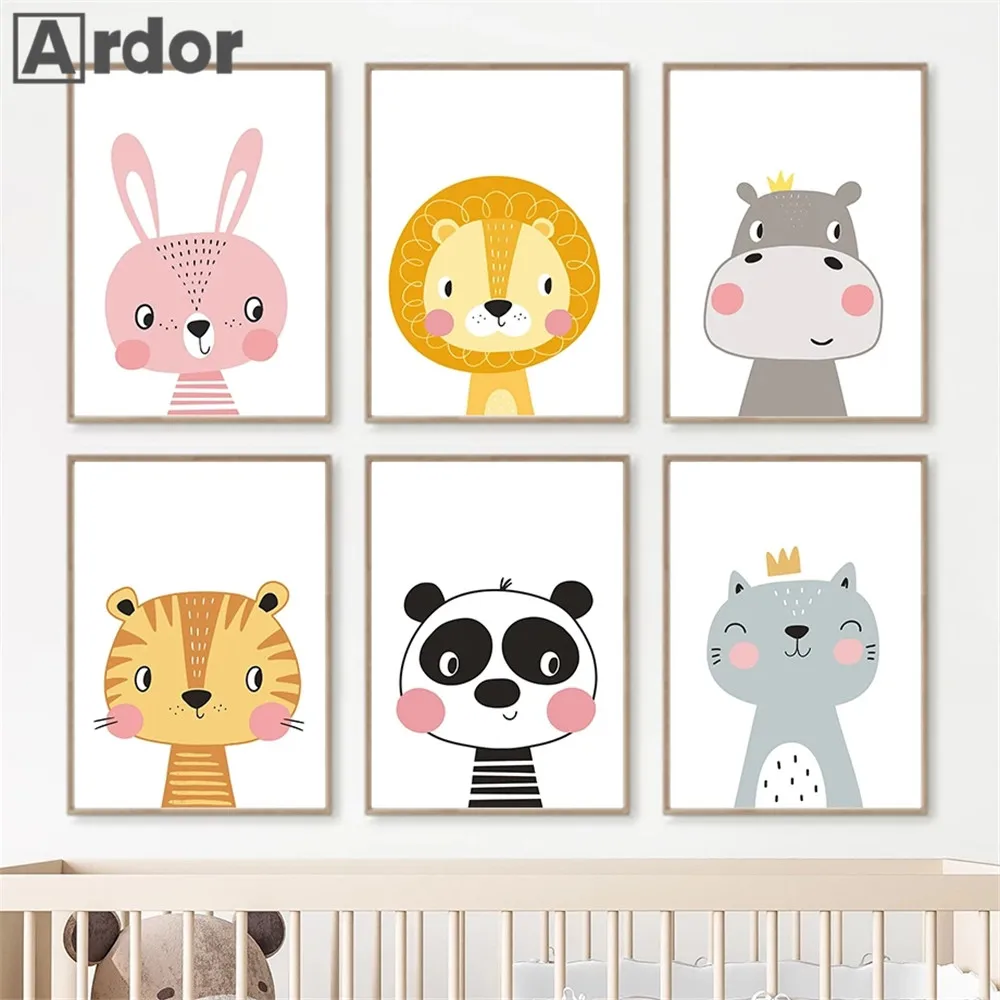 

Cute Animal Lion Rabbit Panda Canvas Art Painting Hippo Rabbit Poster Nursery Wall Print Nordic Wall Pictures Baby Room Decor