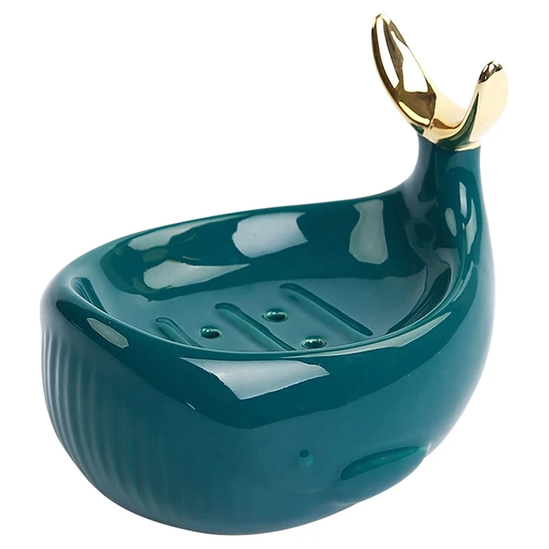 

Whale Shaped Ceramic Soap Dish With Drain Bar Ceramic Soap Box Bathroom Shower Fishtail Ring Frame Soap Box