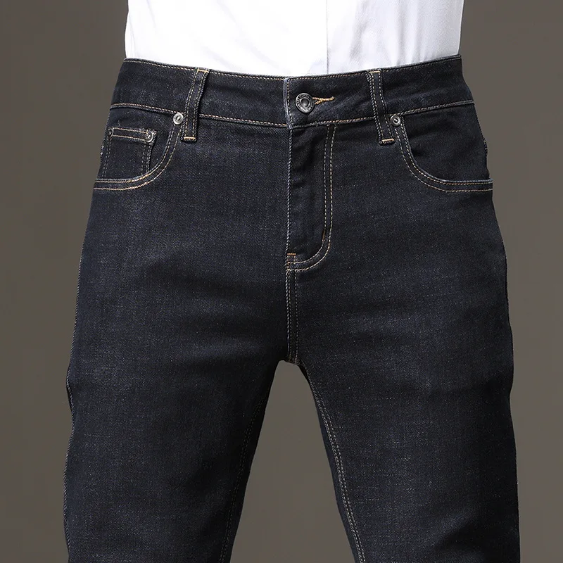 2022 Spring Summer autumn Light Blue Straight Jeans Men Business Fashion Stretch Cotton Denim Pants Male Brand Black Trousers |
