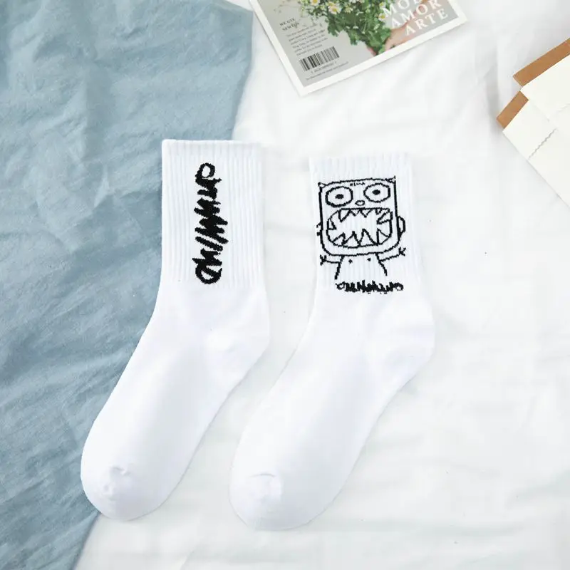5 Pairs Korean Style Harajuku Skateboard Long Sock Creative Lightning Hip Hop Style Socks Unisex Street Funny Happy Couple Socks