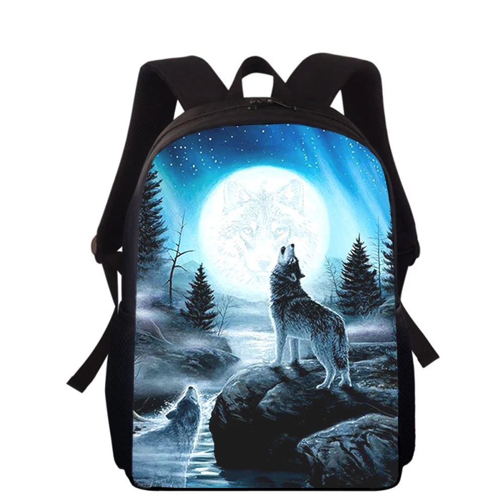 fierce Wolf 15” 3D Print Kids Backpack Primary School Bags for Boys Girls Back Pack Students School Book Bags