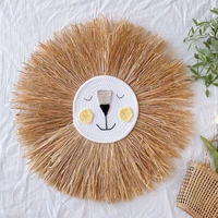 hand woven cartoon animal wall hanger decoration lion tiger straw craft hanging board children nursing room ornament