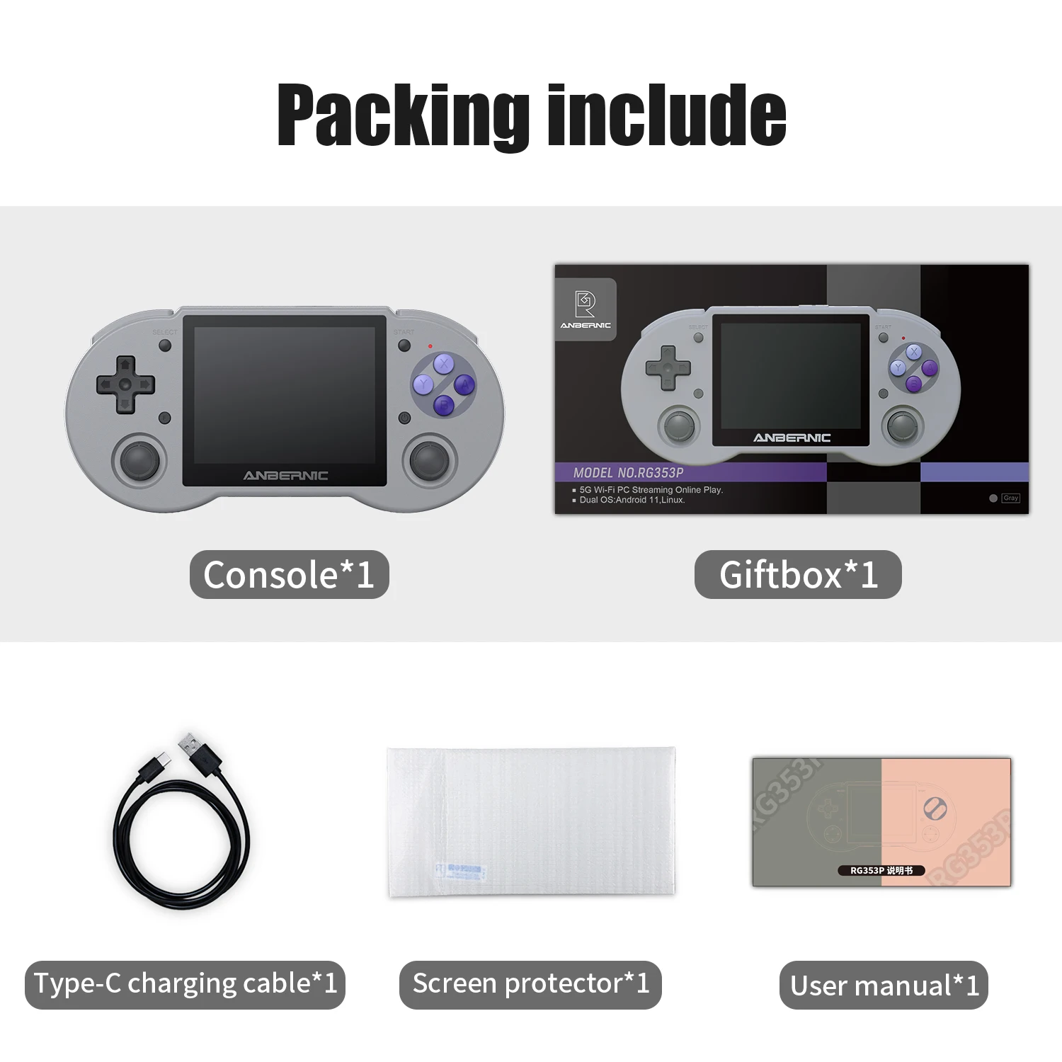 ANBERNIC New RG353P Handheld Game Console 3.5 Inch Multi-touch Screen Android Linux System HDMI-compatible Player 64G 4400 Games