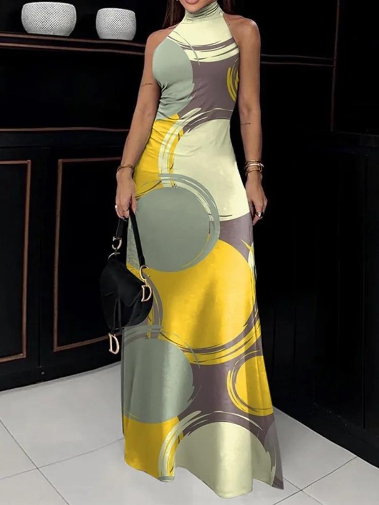 Женское облегающее платье Freeacy с принтом вечернее плиссированное в пол без