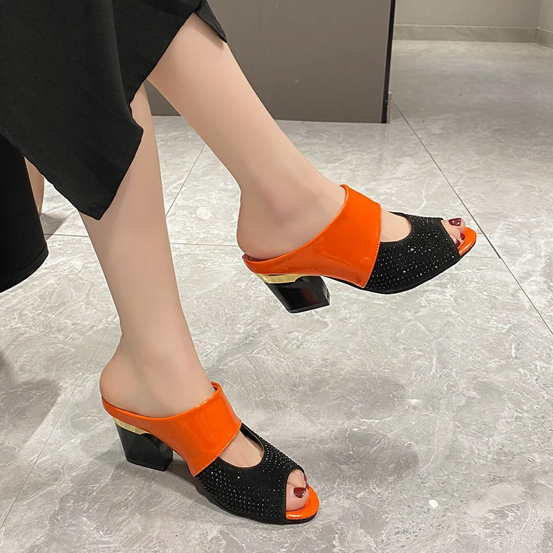 

Women's Peep Toe Chunky Heel Mule Shoes 2023 Summer Pionted Toe High Heel Slippers for Women Dress Ladies Heeled Slides Shoes