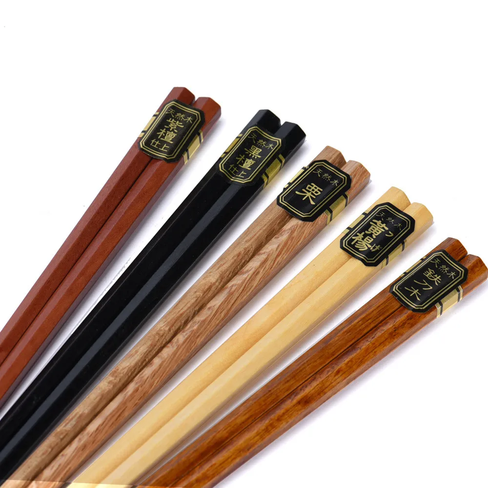 

5 PairJapanese Style Wood Chopsticks Reusable Natural Beech Chopsticks Tableware Pizza Noodle Tool Chinese Set