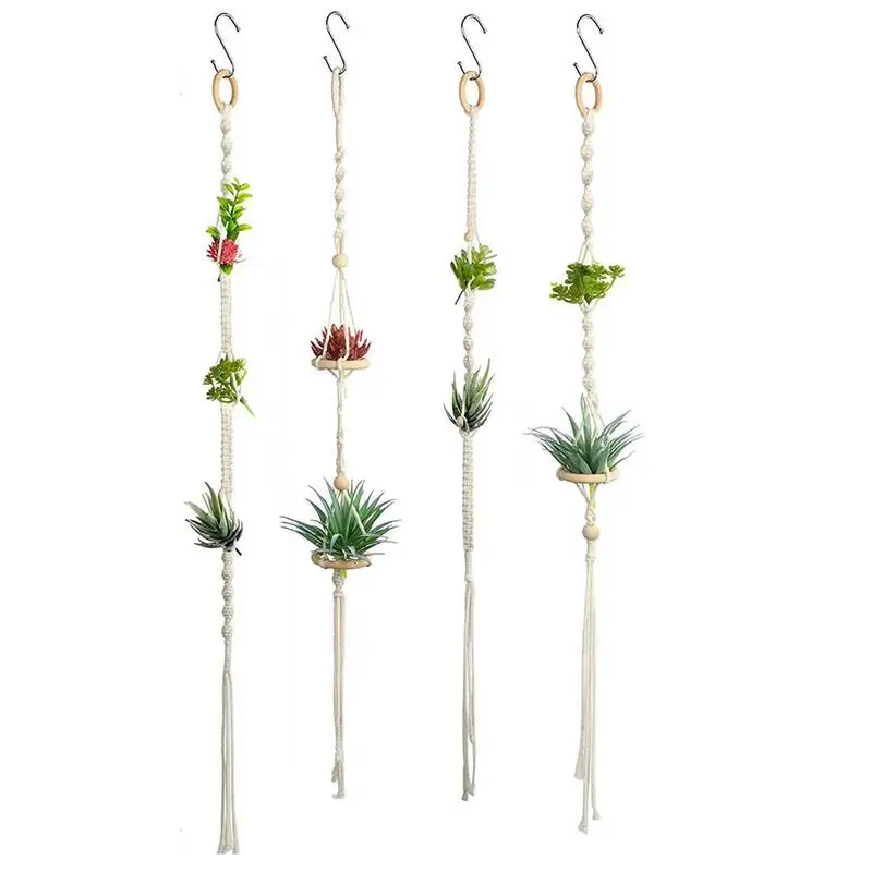 

Bohemian Plant Hangers Woven Flower Pot Holder Natural Cotton Material Vintage Plant Holder For Living Room Kitchen Garden Patio