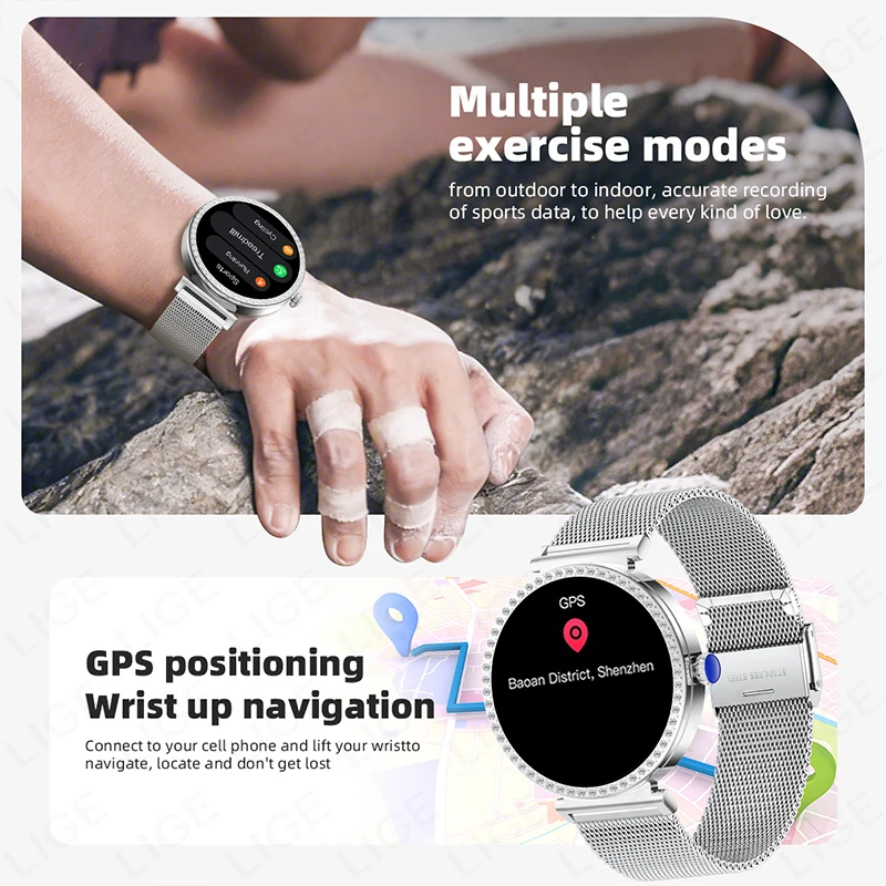 Фото LIGE Bluetooth Call GPS Смарт-часы 2025 Новый монитор кислорода в крови Женские умные часы с несколькими высотами и спортивным режимом Фитнес-трекер №4