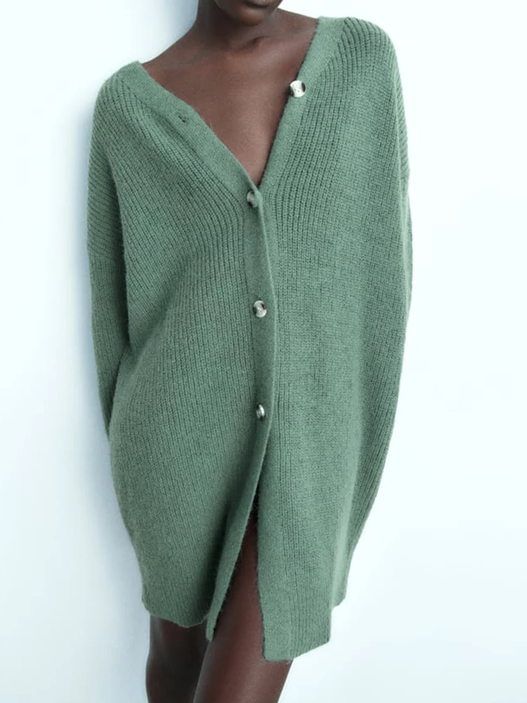 

Зеленый длинный кардиган, Женский вязаный Свитер оверсайз, женские кардиганы на пуговицах с длинным рукавом для женщин, осень 2023, новая трикотажная одежда