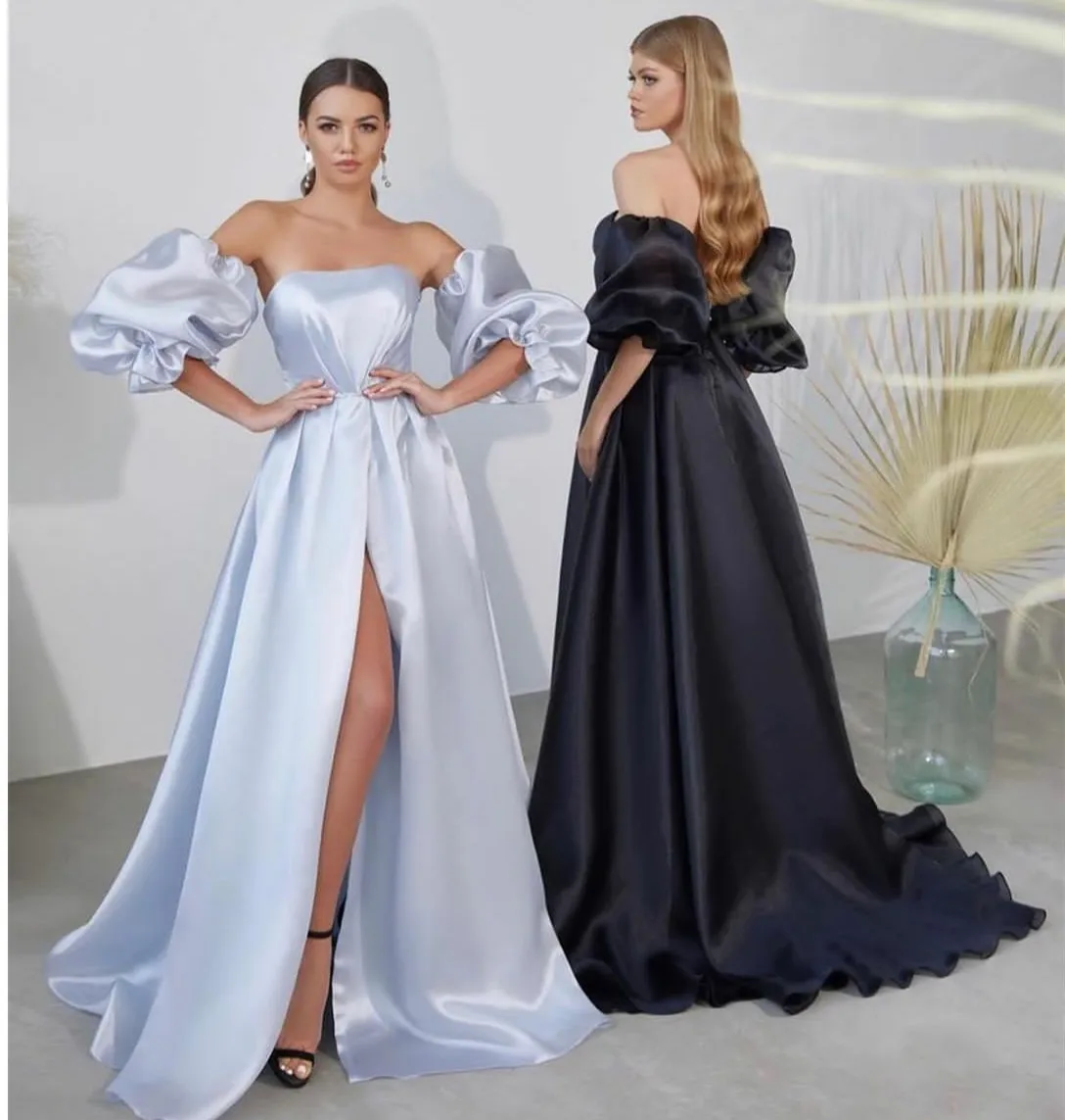 

Элегантное Длинное атласное платье без бретелек для выпускного вечера с рукавом ТРАПЕЦИЕВИДНОЕ ПЛАТЬЕ вечернее платье с разрезом для женщин