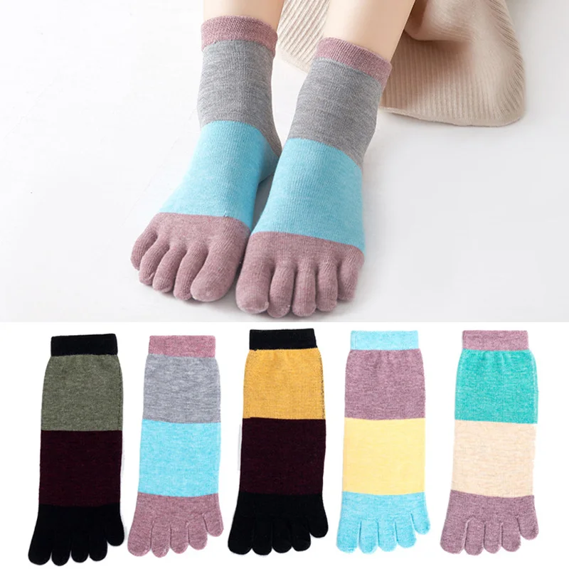 

1 пара, женские носки, цветные хлопковые лоскутные носки средней длины, повседневные мягкие дышащие эластичные короткие носки с пятью пальц...