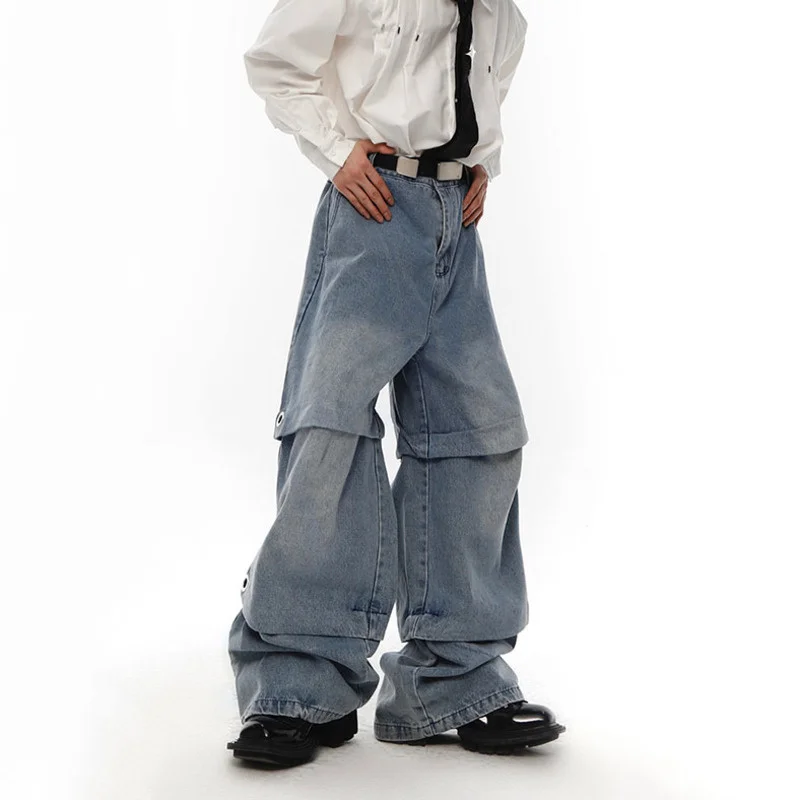 NOYMEI Jean Men Chic Fashion Denim Loose Wide Leg Pants Personalized Spring All-match High Street Casual Full Length Tide WA110