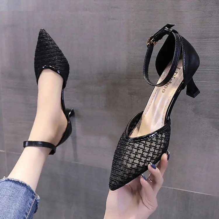 

Brand Fashion Women All-match Pointed Toe Sexy Stiletto Shoes with Buckle Solid Color Banquet Spring Autumn Ladies High Heels