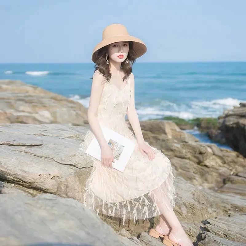 Новинка лета 2022 Сетчатое платье на бретелях Женская Высококачественная юбка в