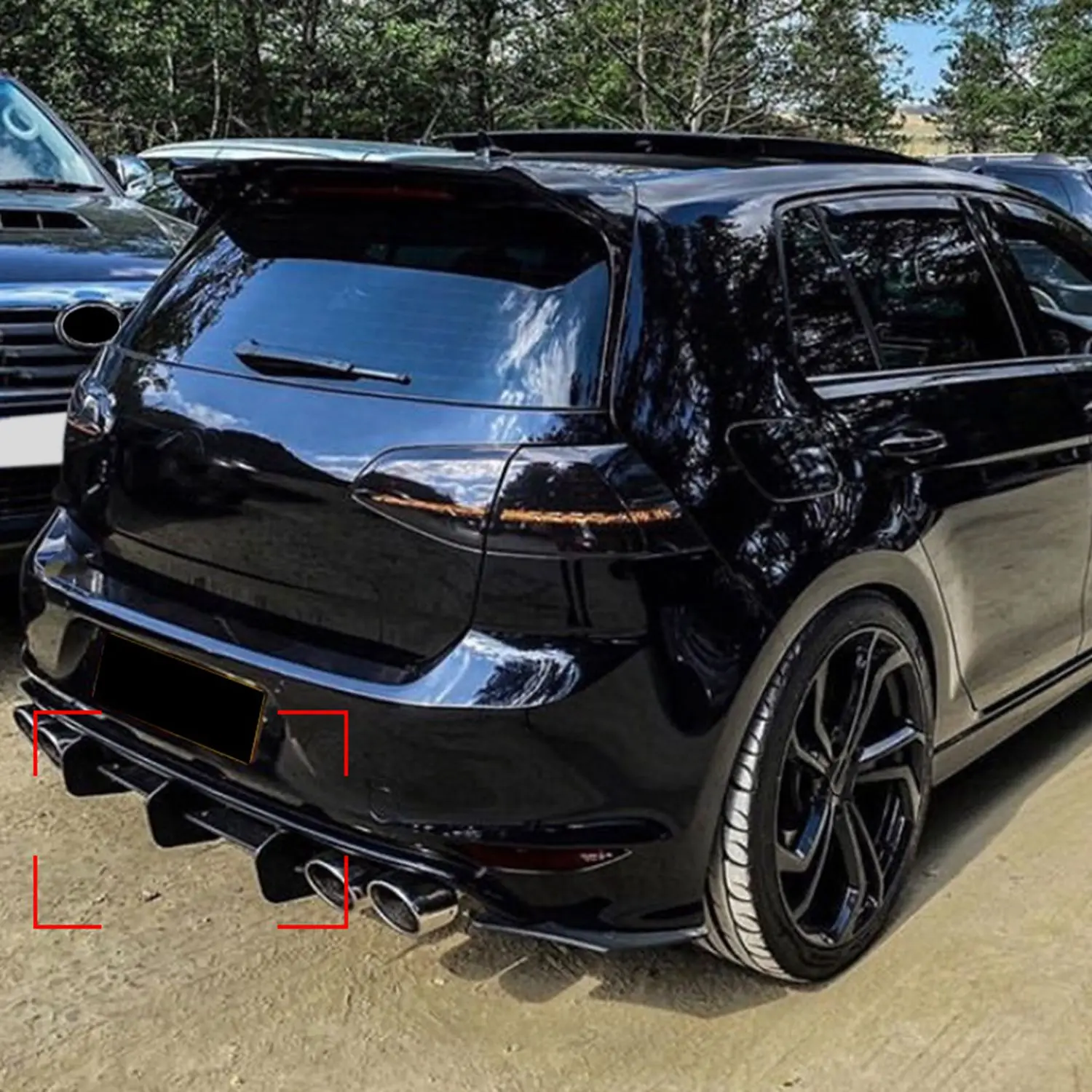 Фото A10E-для Golf 7R Golf 7 R 2013-2016, глянцевый черный задний бампер, диффузор, сплиттер, спойлер, плавники, отделка №2