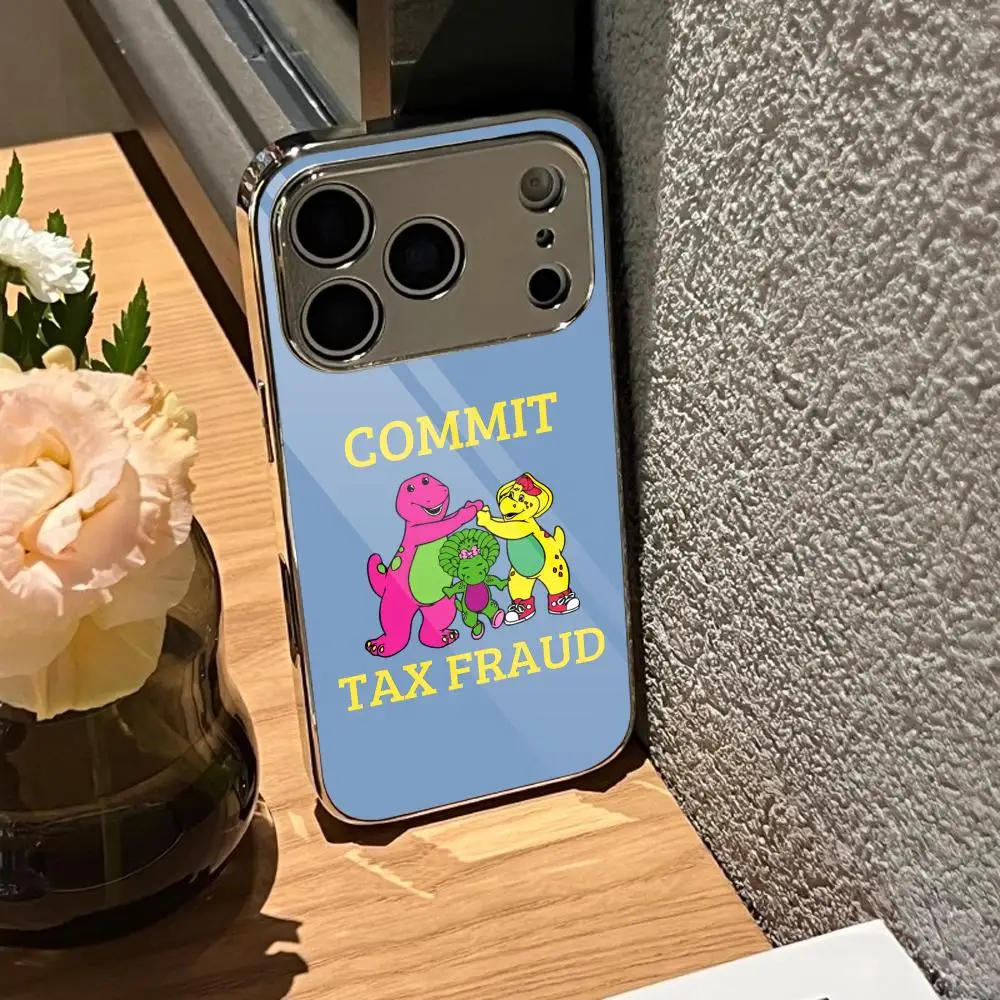 Фото Чехол для телефона Barney C-Commit Tax Fraud для iPhone 17 16 15 14 13 Pro Max Plus, металлический с гальваническим покрытием, стеклянная задняя крышка №5