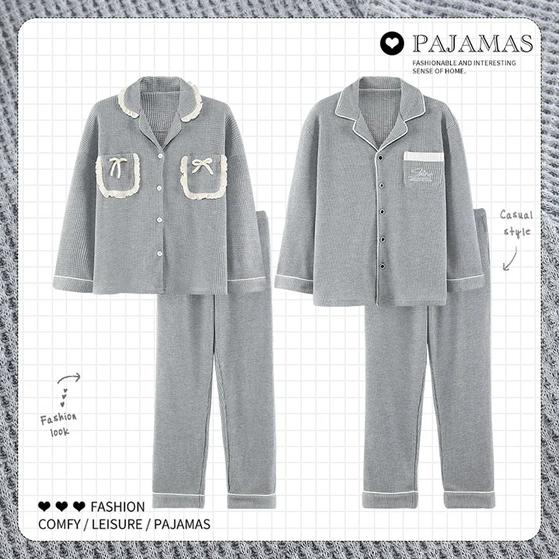 Cotton Pajamas Men Long Sleeve Trousers Suit for Couples Winter Sleepwear Set Women Plaid Cute Korean Autumn Pyjamas Home Clothe