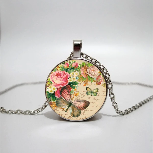 

Glass Necklace Flower Butterfly Handmade Personality Accessories Necklace Custom Glass Necklace