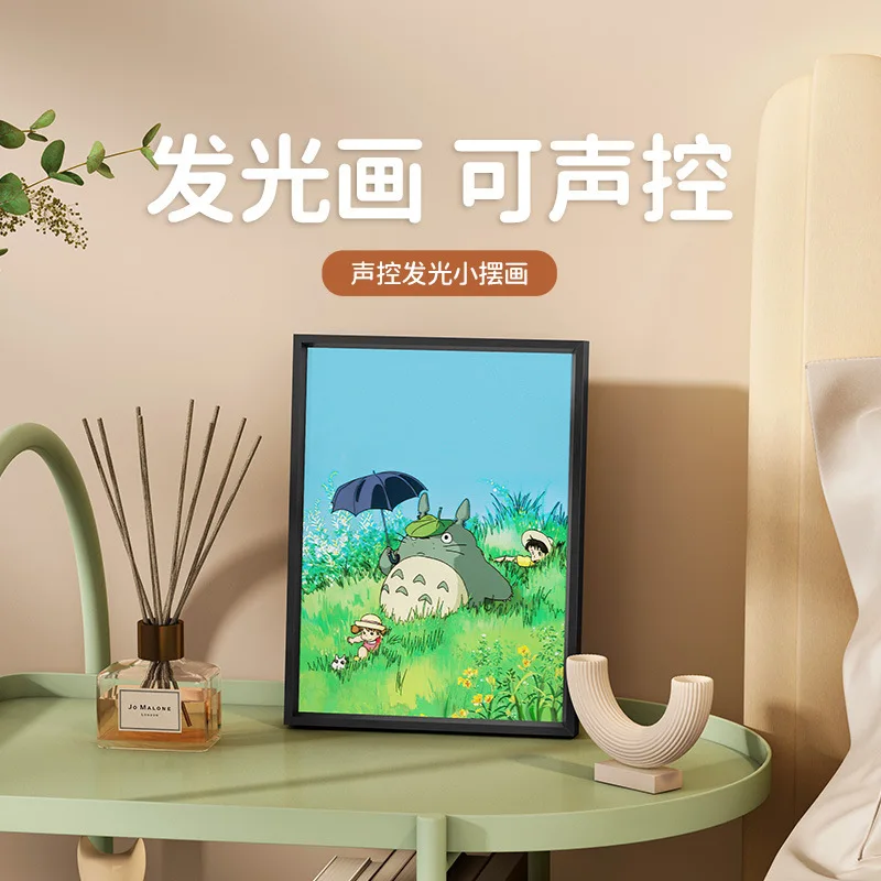 

cartoon TOTORO Luminous Painting Decorative Paintings Sunlight Photo Frame Home Decoration Frames for Pictures Room Decor Wood