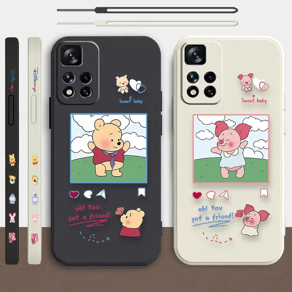 

Winnie the Pooh Piglet Phone Case For Redmi Note 12 11 11T 11R 11E 10 9 8 7 5G Liquid Silicone Left Rope Cover Funda Cqoue Shell