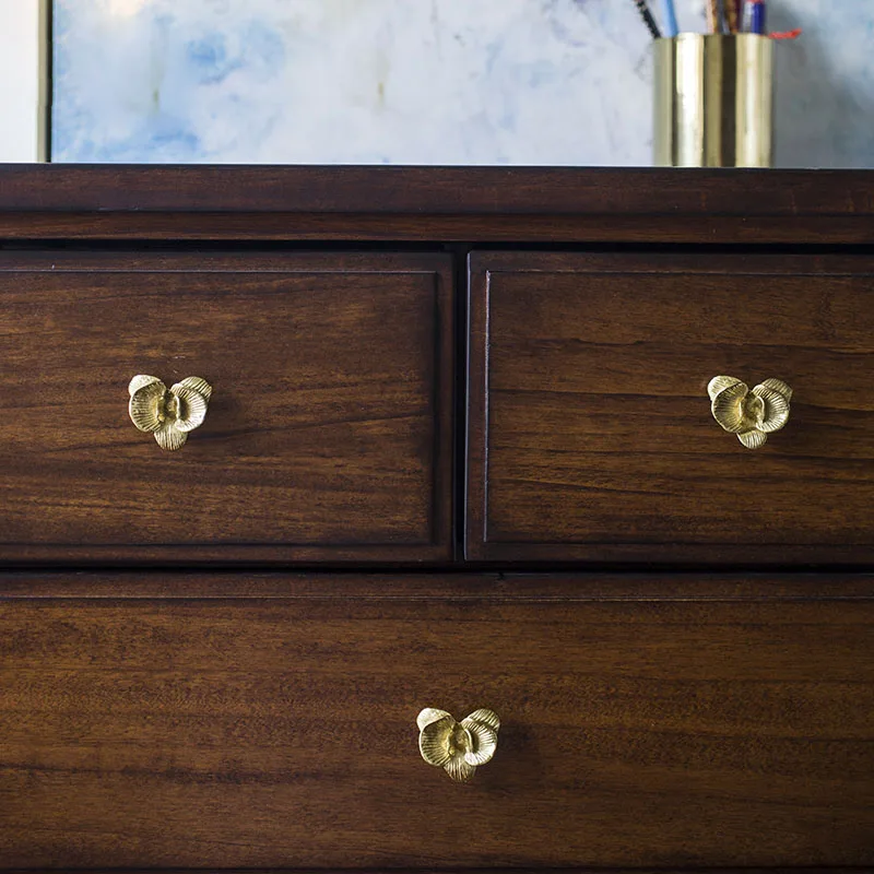 1Pc Retro Brass Handle Golden Cabinet Knobs Copper Flower Knobs and Pulls Kitchen Door Handles for Furniture Handle Hardware