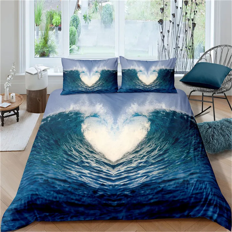 

Soft Summer Sea Beach Duvet Cover Set Hawaiian Tropical Print Comforter Cover Pillowcases Ocean Waves Bedding Set Queen Size