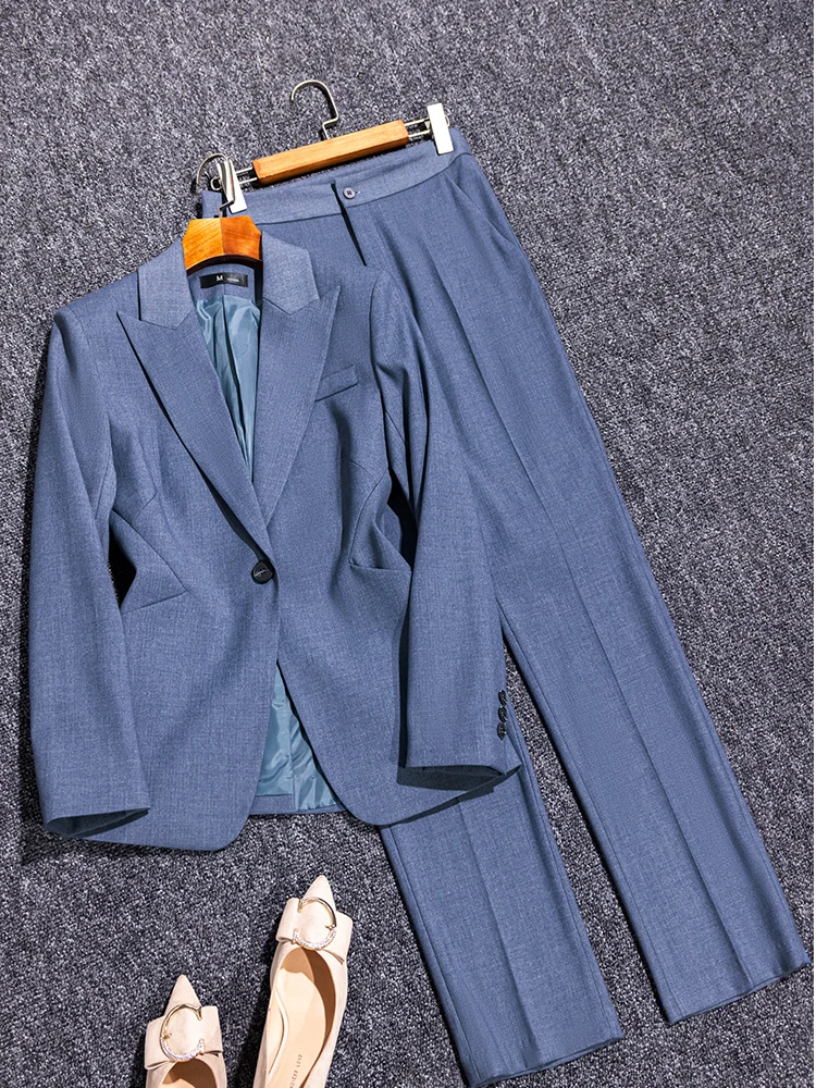 High Quality Women Blazer Pants Sets Suit Ladies Gray Black Long Sleeve Jacket Trouser Female Business Work Coat 2 Piece Set