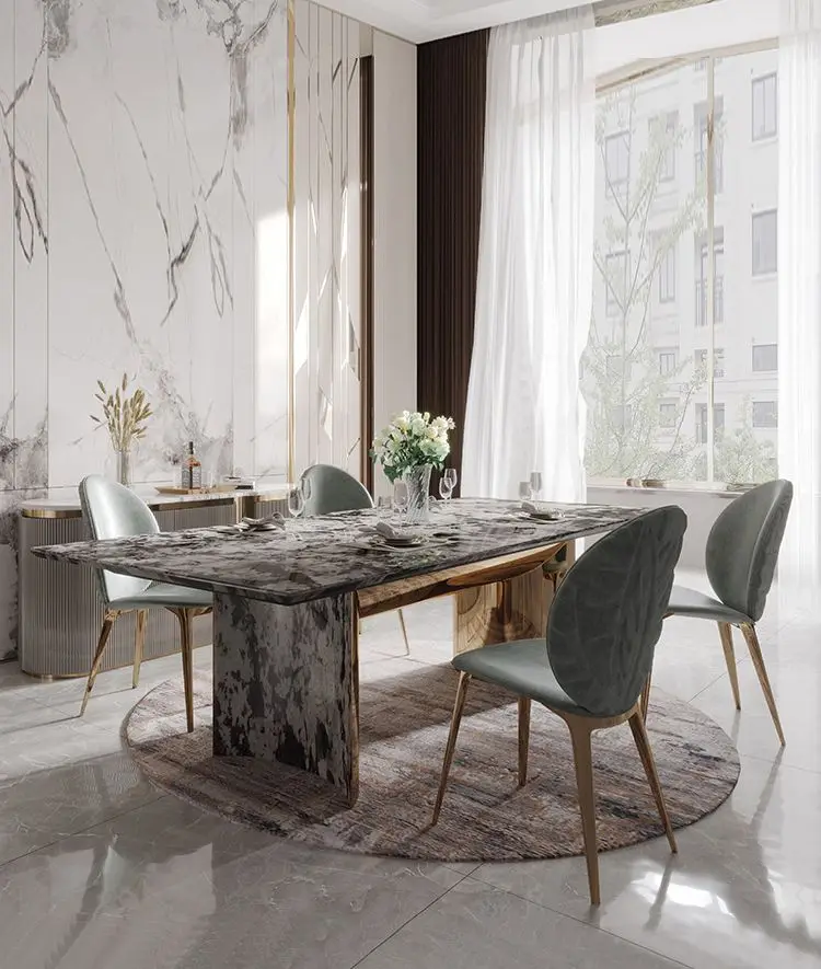 

Italian luxury round dining table and chair combination Simple household marble dining table Restaurant Postmodern furniture big