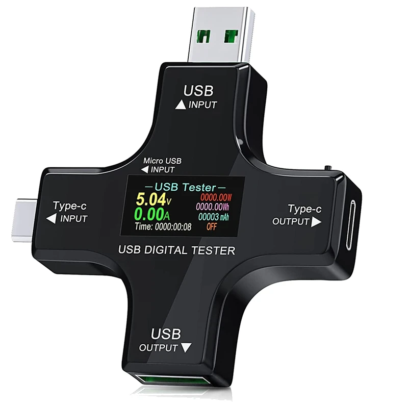 

USB Power Meter, Multifunction 2-In-1 USB Type-C Tester, Digital Multimeter, Voltage, Current, Power Capacity,