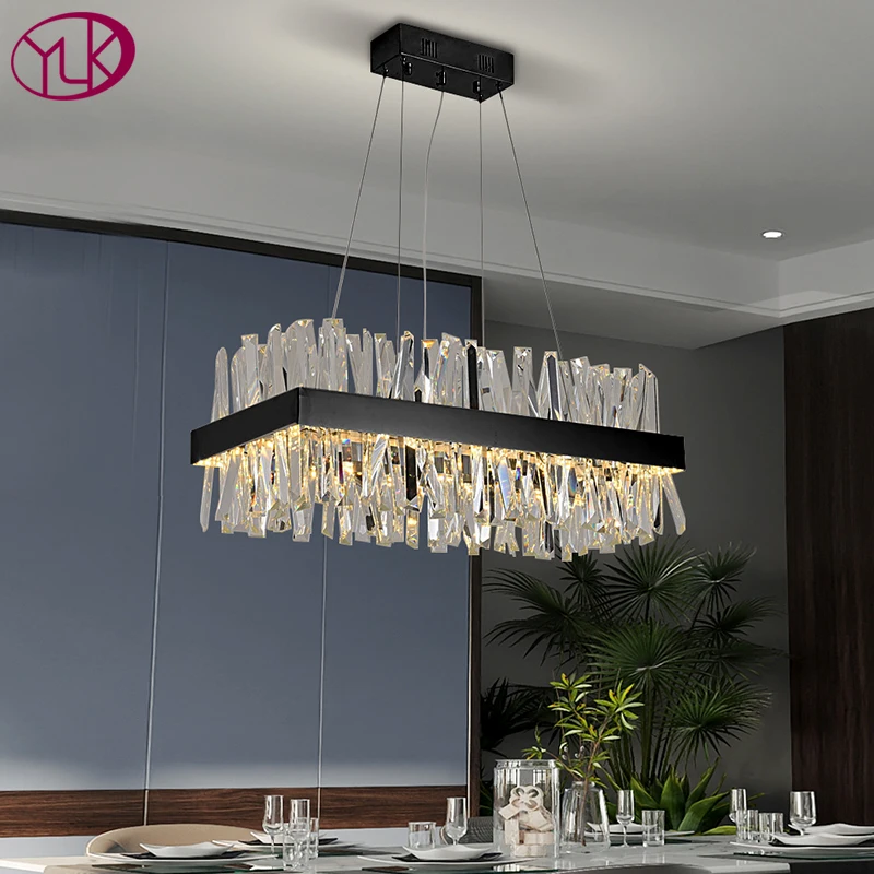 

YOULAIKE Modern crystal chandelier for dining room rectangle island hanging cristal lustre design led dimmable light fixture