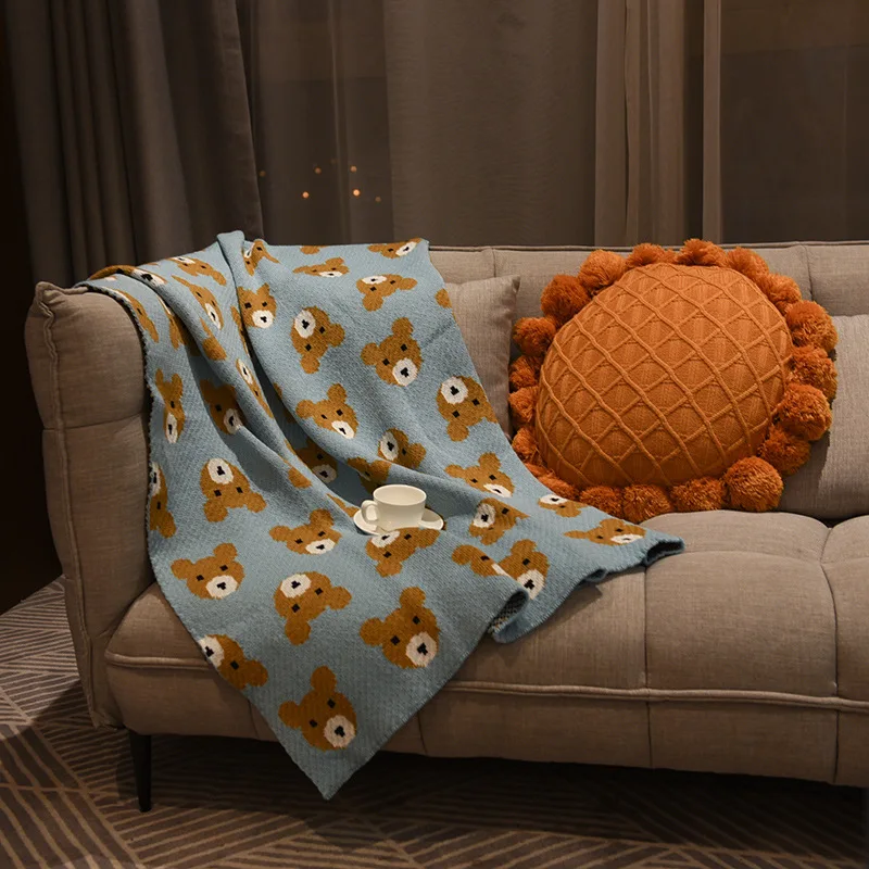 Скандинавская Милая одеяло голубого и желтого медведя детское мягкое милые