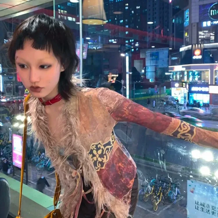 Рубашка с кисточками Y2k эстетичные сетчатые топы японские блузки в стиле