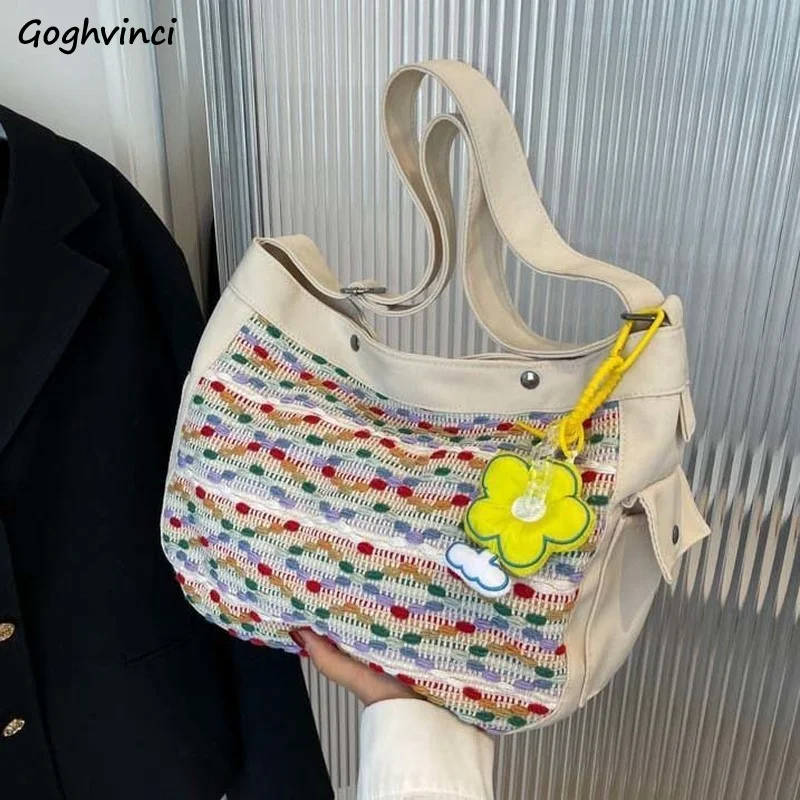 

Colorful Shoulder Bags Women Large Capacity Canvas Tote Bag All-match Woven Crossbody Handbag Student Ins Fashion Underarm Pouch