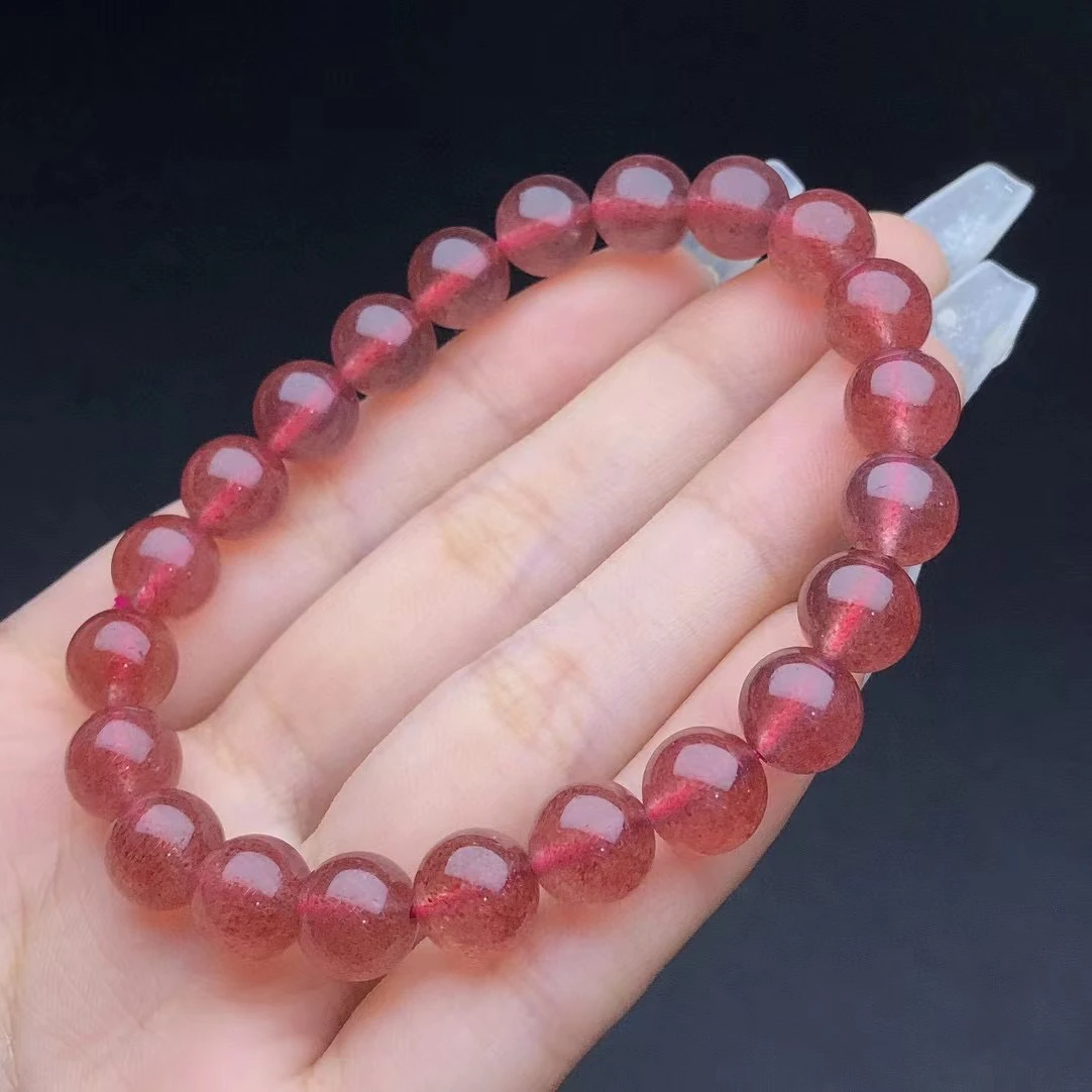 Браслет из натуральных кристаллов клубники женский эластичный браслет с цветком