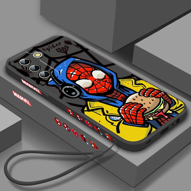 

spiderman marvel cute Phone Case For Samsung Galaxy S22 S21 S20 S10 S9 Ultra Plus Pro FE Liquid Left Rope Candy Cover Coque Capa