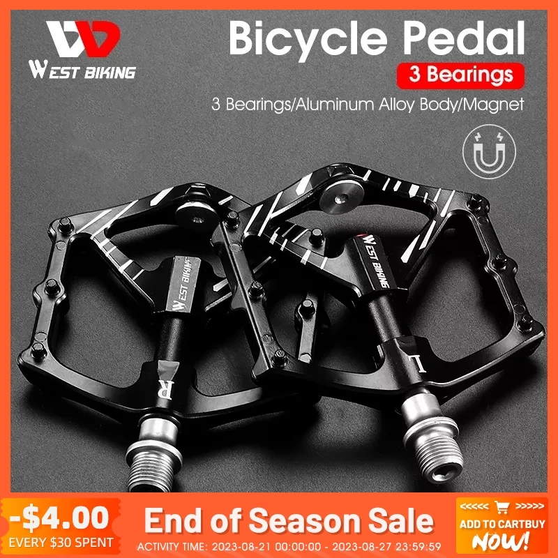

WEST BIKING 9/16" Bicycle Pedals 3 Bearings With Magnet Function Bike Pedals For Road MTB Mountain Aluminum Alloy Bicycle Pedal