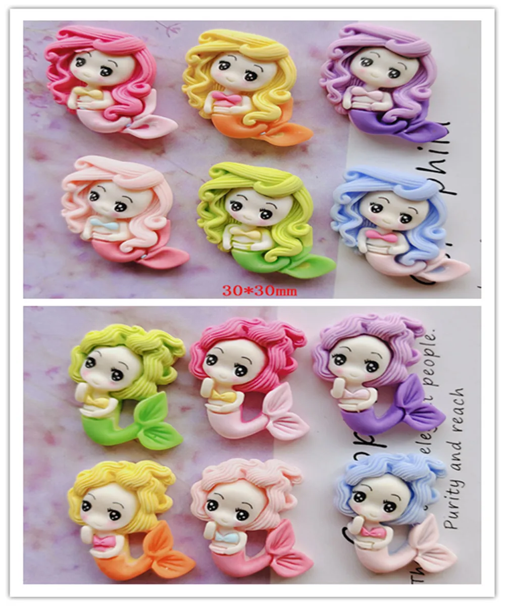 

Flatback Resin Kawaii Cartoon Mermaid Princess Cabochons DIY Crafts Hair Bow Scrapbooking Embellishment Accessories