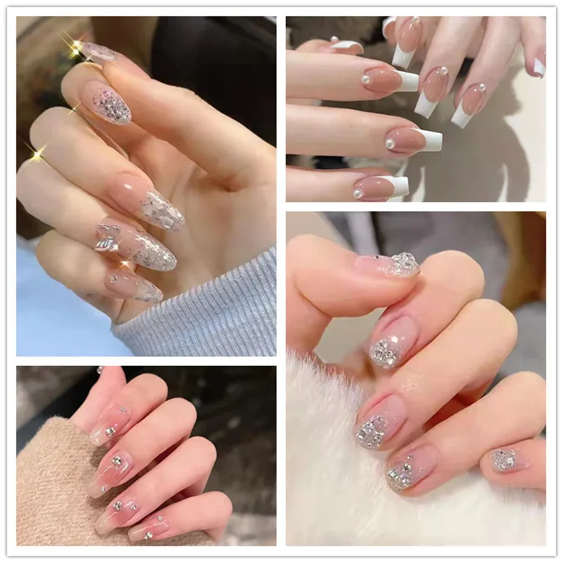 

24Pcs Press On Fake Nails Full Cover Butterfly Rhinestone Wearable Finished Finger Artificial False Nails Fashion Manicure Tips