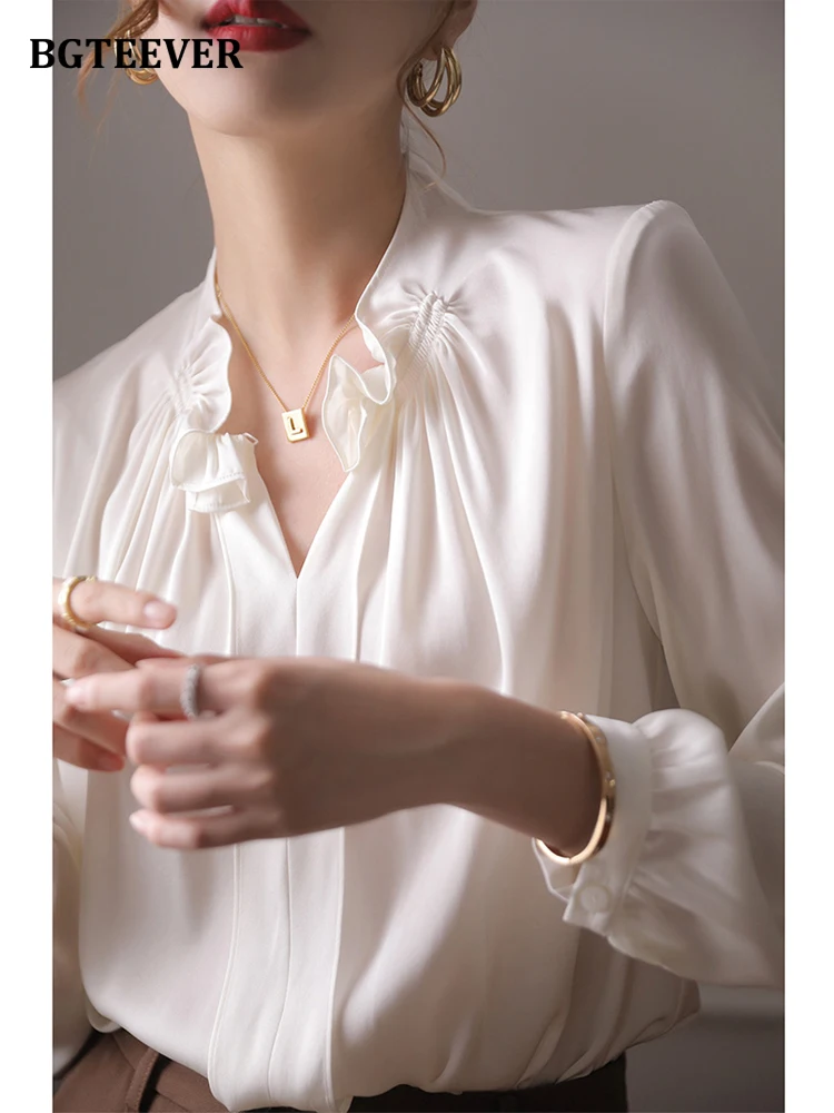 

Элегантные свободные женские пуловеры BGTEEVER с V-образным вырезом и длинным рукавом, Рубашки, Топы, женские блузы на весну и лето 2022