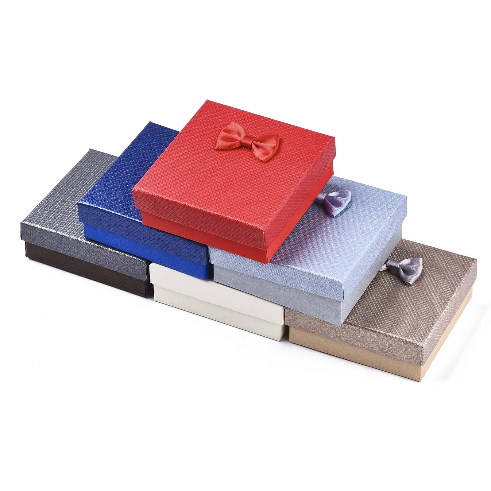 12pcs Square Jewelry Set Cardboard Box Mixed Color with Bowknot Gift Box For Necklaces Earrings Rings DIY Packaging 9x9x3cm