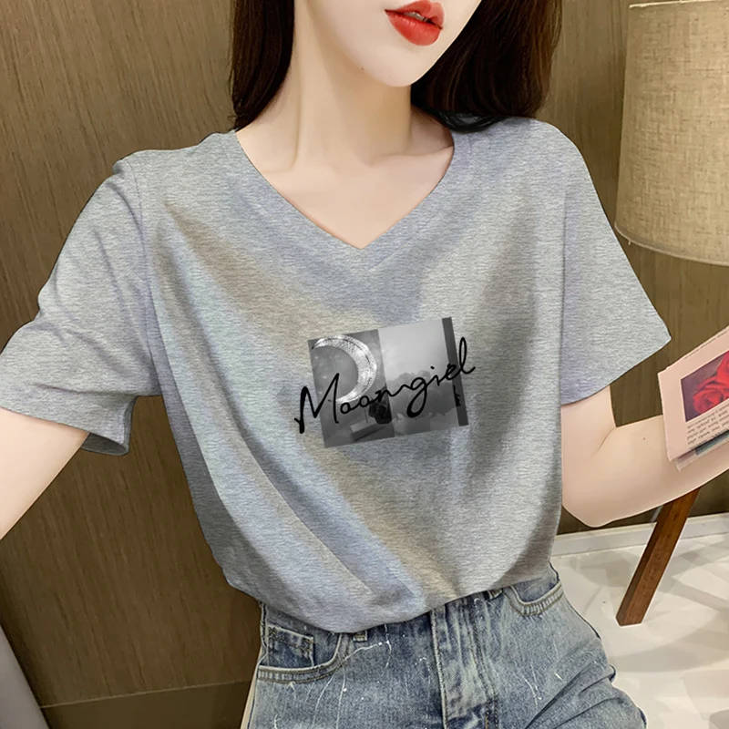 

Fashion Women's T Shirt Summer Casual Loose Short Sleeved O-Neck Heart Print Top Ladies Loose Top Tshirt