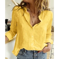 leisure white yellow shirts button lapel cardigan top lady loose long sleeve oversized shirt womens blouses autumn blusas mujer