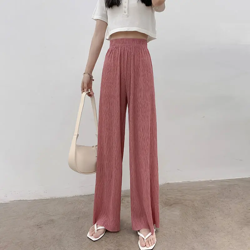 

Pants Women's 2022 New Ice Silk Wide-leg Pants Summer Thin Section Loose All-match Trend Large Size Pleated Drape Mopping