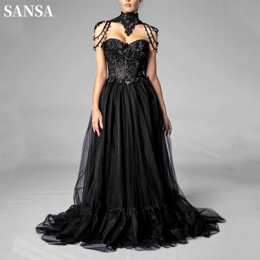 Сексуальное кружевное черное платье-трапеция Sansa таинственное Тюлевое платье с