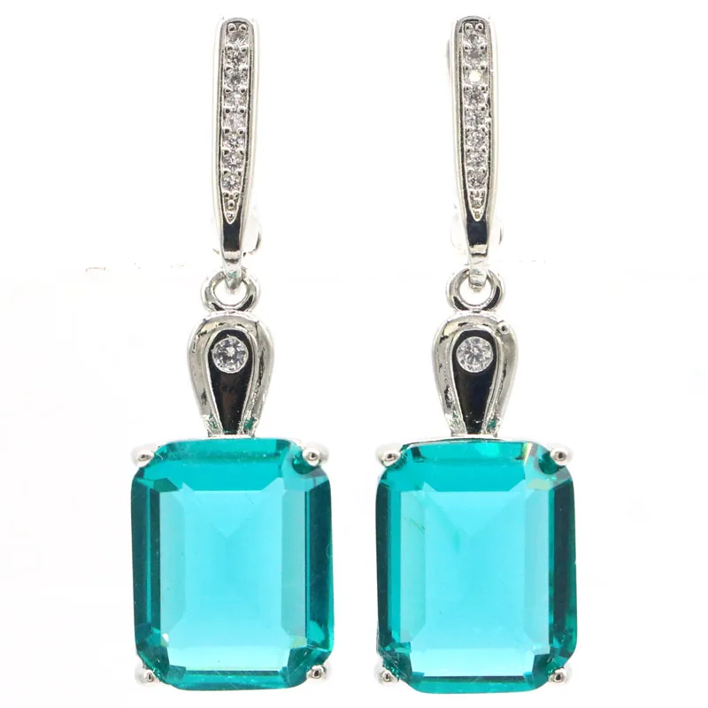 

37x11mm Lovely Cute 8g Blue Aquamarine Pink Morganite CZ 925 Silver Earrings for Women Silver Wedding Wholesale